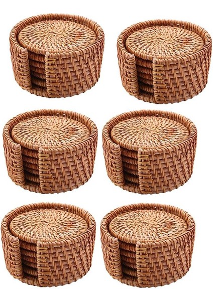 36PCS/ Içecek Bardak Altlıkları Kungfu Çay Aksesuarları Yuvarlak Sofra Takımı Placemat Rattan Dokuma Kupa Mat Pad Çapı 8cm (Yurt Dışından)