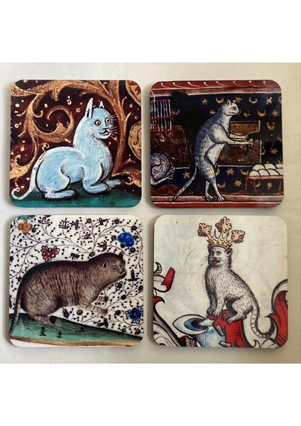 4 Adet Içecek Için Ortaçağ Kedi Bardak Altlıkları Kedi Deseni Yuvarlak Bardak Altlıkları Içme Bardak Altlıkları Kedi Coaster (Yurt Dışından)