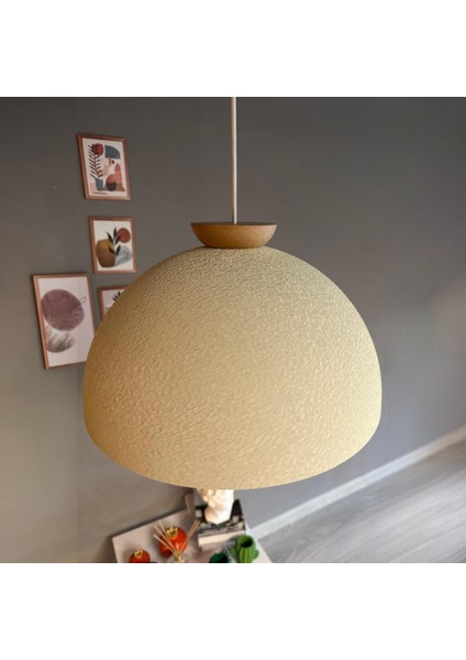 Linate Dokulu Açık Krem Tabak Ahşap Avize Tekli Sarkıt Salon Kuaför Dekoratif Aydınlatma fiyatları