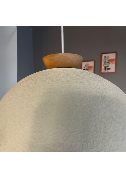 Linate Dokulu Açık Krem Tabak Ahşap Avize Tekli Sarkıt Salon Kuaför Dekoratif Aydınlatma modelleri