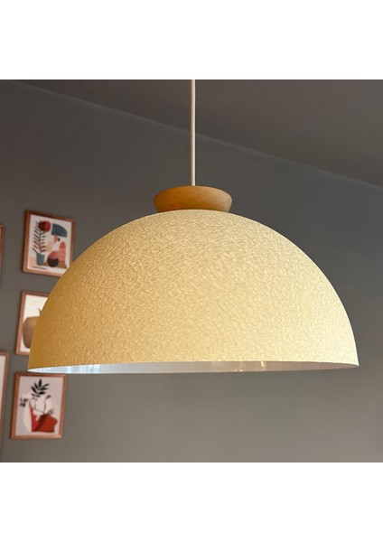 Linate Dokulu Açık Krem Tabak Ahşap Avize Tekli Sarkıt Salon Kuaför Dekoratif Aydınlatma fırsatları