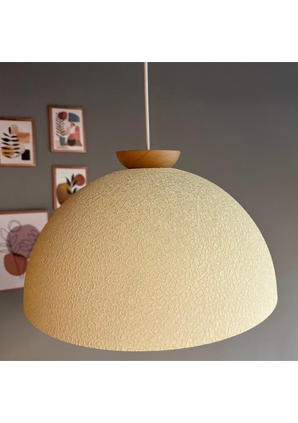 Linate Dokulu Açık Krem Tabak Ahşap Avize Tekli Sarkıt Salon Kuaför Dekoratif Aydınlatma indirimleri