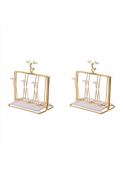 2x Su Drenaj Bardağı Tutucu Lüks Cam Raf Ev Elk Su Bardak Drenaj Standı 6 Bardak Mutfak Alet Fincanı Kurutma (Yurt Dışından)