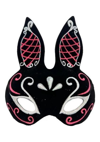 Siyah Süet Tavşan Maskesi Simli
