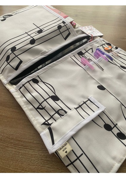 Pöticorn Beyaz Müzik Notalı Tablet Kılıfı Ajanda Kılıfı Kitap Kılıfı Organizer Düzenleyici Evrensel Uyumluluk
