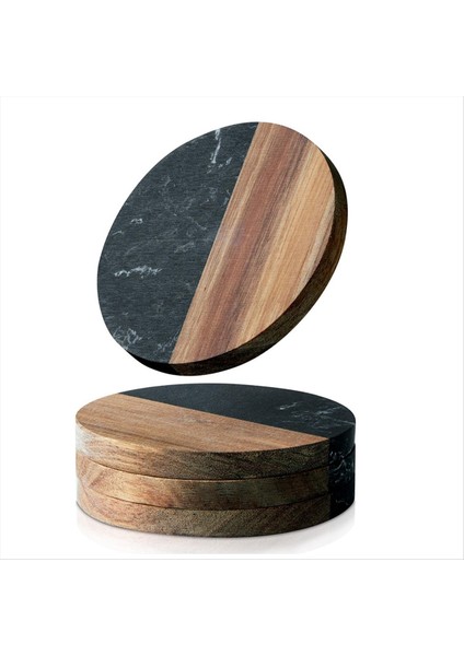 Içecekler Için 4 Set Masa Üstü Koruması Için Mermer Ahşap Birleştirilmiş Coaster Birden Fazla Bardak Için Fincan Tutucu Bardak Altlıkları (Yurt Dışından)