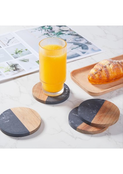 Içecekler Için 4 Set Masa Üstü Koruması Için Mermer Ahşap Birleştirilmiş Coaster Birden Fazla Bardak Için Fincan Tutucu Bardak Altlıkları (Yurt Dışından) fiyatları