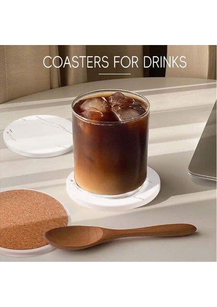Içecek Bardak Altlıkları Metal Tutucu Standı ile Seramik Taş Coaster Seti Tabanı Mermer Yüzey Deseni 6 Beyaz (Yurt Dışından) fırsatları