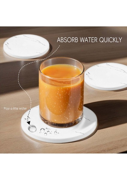 Içecek Bardak Altlıkları Metal Tutucu Standı ile Seramik Taş Coaster Seti Tabanı Mermer Yüzey Deseni 6 Beyaz (Yurt Dışından) indirimleri