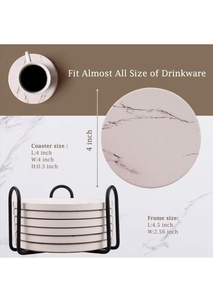 Içecek Bardak Altlıkları Metal Tutucu Standı ile Seramik Taş Coaster Seti 12 Beyaz Mermer Yüzey Deseni Seti (Yurt Dışından) fiyatları