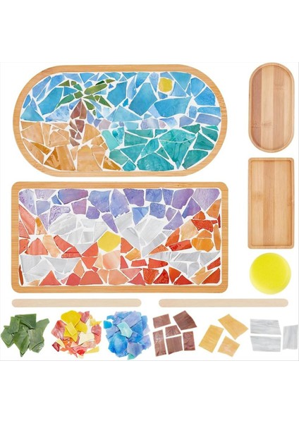 Dıy Mozaik Zanaat Kiti Hindistan Cevizi Ağacı Mozaik Bambu Coaster Seti Boş Taban Tepsisi El Yapımı Sanat Ev Dekor (Yurt Dışından)