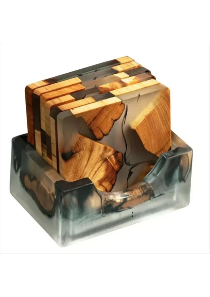 Epoksi Reçinesi ile Ayarlanan Ahşap Bardak Altlıkları - Içecekleri Için Tutucu Modern Bardak Altlıkları 6 Bardak ve Tutucu Içerir (Yurt Dışından)