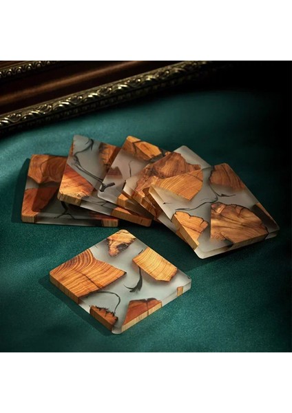 Epoksi Reçinesi ile Ayarlanan Ahşap Bardak Altlıkları - Içecekleri Için Tutucu Modern Bardak Altlıkları 6 Bardak ve Tutucu Içerir (Yurt Dışından) fırsatları