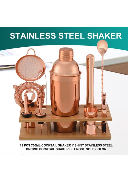 11 Pcs 750ML Kokteyl Shaker Y Parlak Paslanmaz Çelik Ingiliz Kokteyl Shaker Seti Gül Altın Renk (Yurt Dışından) fırsatları