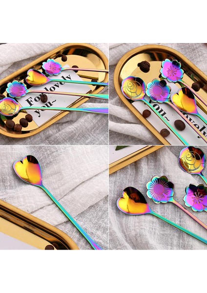 8pcs Çiçek Kaşığı Seti 2 Farklı Boyutlu Renkli Paslanmaz Çelik Çay Kaşığı Gökkuşağı Kahve Karıştırma Kaşığı (Yurt Dışından) fiyatları