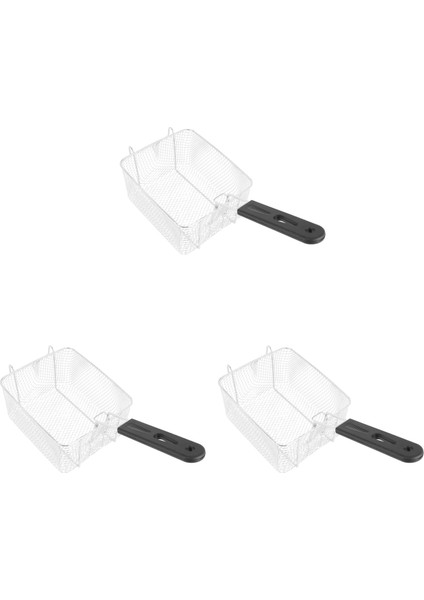 3x Paslanmaz Çelik Derin Kızartma Sepeti Dikdörtgen Tel Örgü Süzgeç Uzun Saplı Kızartma Pişirme Aleti Gıda Sofra Takımları (Yurt Dışından)