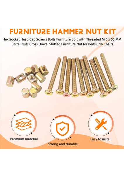 Altı Soket Baş Kapak Vidaları Cıvatalar Mobilya Cıvatası ile M 6 x 55 mm Namlu Somunlar Çapraz Dübel Yatılı Mobilya Somun Yataklar Için Beş Sandalyeler (Yurt Dışından) fırsatları