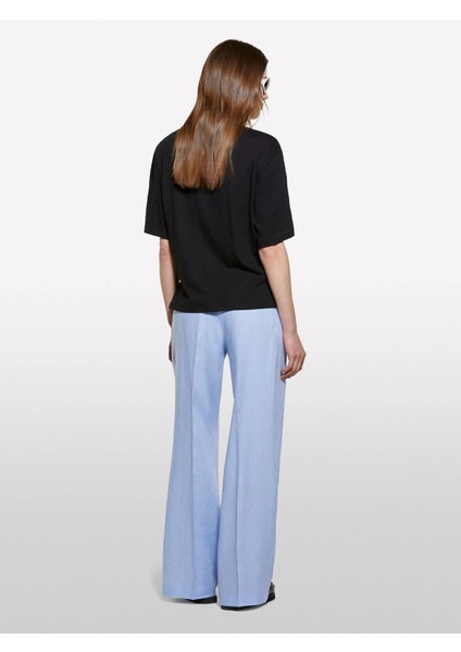 Keten Karışımlı Bisiklet Yaka T-Shirt Kadın Siyah T-Shirt - 325P3UTFL107C modelleri