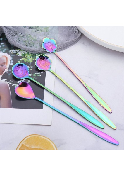8pcs Çiçek Kaşığı Seti 2 Farklı Boyutlu Renkli Paslanmaz Çelik Çay Kaşığı Gökkuşağı Kahve Karıştırma Kaşığı (Yurt Dışından) indirimleri