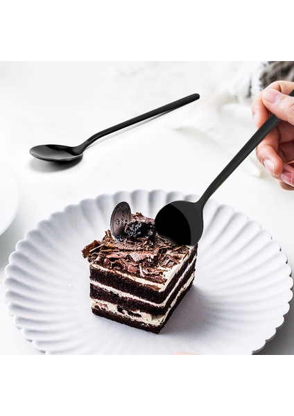 Mini Tatlı Kaşık Kahve Kaşıkları Siyah Kaplama Çay Kaşığı Buzlu Sap Tatlı Çayı Dondurma Kek Kahve Seti 12 (Yurt Dışından) modelleri