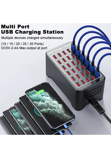 150 Watt USB HUB 30 Portlu Ergonomik Çoklu Şarj İstasyonu - Tablet ve Telefon İçin Hızlı Şarj İstasyonu