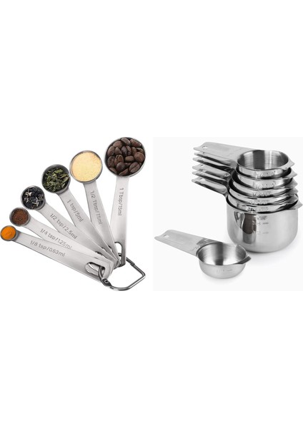 1/8 Su Bardağı Kahve Kepçesi ve 6x ile 7 Kişilik Bardak Seti Ölçüm Kaşıkları Paslanmaz Çelik Ölçüm Kaşıkları Seti Seti (Yurt Dışından)