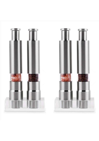 Tuz ve Karabiber Öğütücü Seti 4 Biber Değirmeni Paslanmaz Çelik Tuz Çalkalayıcı Itme Düğmesi Manuel Cam Tuz ve Karabiber Seti (Yurt Dışından)