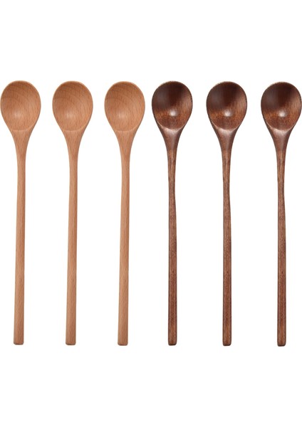 6 Adet Ahşap Kaşık Uzun Saplı Ahşap Kaşık Karışım Karıştırıcı Çorba Kahve Buzlu Çay Kaşığı Mutfak Karıştırma Pişirme (Yurt Dışından)