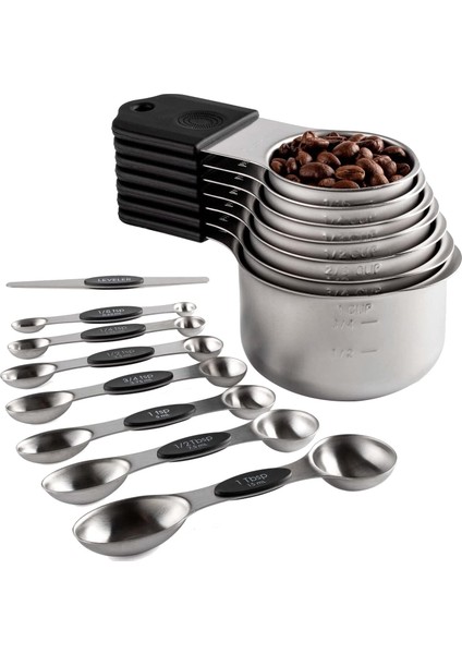 7 Ölçüm Kupası 7 Dahil Olmak Üzere Manyetik Ölçüm Kabı ve Kaşıklar Kuru ve Sıvı Için 1 Düzlemli Ölçüm Kaşıkları (Yurt Dışından)