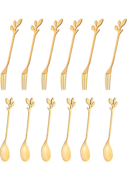 12 Paket Paslanmaz Çelik Çatal ve Kaşık Seti Dondurma Çayı Kahve Kaşığı Sofra Takımı Mutfak Sofra Takımı (Yurt Dışından)