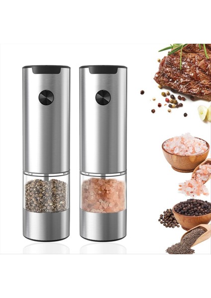 Tuz ve Karabiber Değirmeni Taban Ayarlanabilir Kaba Baharat Değirmeni Otomatik Öğütme LED Işık ile 2 Kişilik Elektrik Seti (Yurt Dışından)
