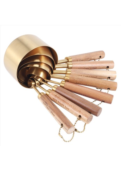 8 Adet Kupa Seti ve Ölçüm Kaşları Kokulu Ahşap Kulplar ile Ölçülme Tedbir Kupaları ve Kaşıklar Seti (Yurt Dışından) fiyatları