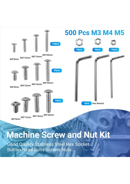 Vida ve Somun Kiti Makine Vidası ve Somun Kiti 500 Pcs M3 M4 M5 Paslanmaz Çelik Düğmesi Başikli Soket Baş Kapak Cıvataları Somun Ürünlü Çiftlik +Anahtarlı Vidalar (Yurt Dışından) fırsatları