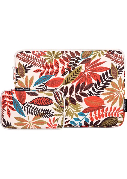 H30-T0121 Yaprak Baskılı Ultra Ince Koruyucu Dizüstü Bilgisayar Kılıfı Fermuarlı Dizüstü Bilgisayar ve Küçük Çanta - Bej/12 Inç Dizüstü (Yurt Dışından)