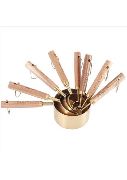 8 Adet Kupa Seti ve Ölçüm Kaşları Kokulu Ahşap Kulplar ile Ölçülme Tedbir Kupaları ve Kaşıklar Seti (Yurt Dışından) modelleri