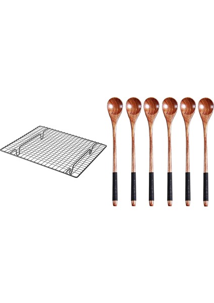 1 Adet Yapışmaz Kek Soğutma Rafı Pişirme Rafı ve 6 Adet Uzun Süreli Ahşap Kaşıklar Odun Çay Kahve Kaşığı (Yurt Dışından)