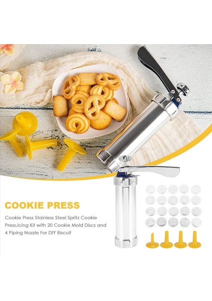 Kurabiye Pres Paslanmaz Çelik Spritz Kurabiye Pres 20 Çerez Kalıp Diskli Buzlanma Kiti ve Dıy Bisküvi Için 4 Boru Nozumu (Yurt Dışından) fırsatları