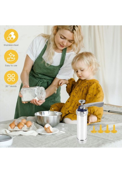 Kurabiye Pres Paslanmaz Çelik Spritz Kurabiye Pres 20 Çerez Kalıp Diskli Buzlanma Kiti ve Dıy Bisküvi Için 4 Boru Nozumu (Yurt Dışından) indirimleri