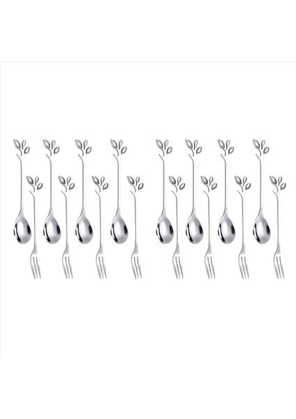 32PCS Tatlı Kaşık ve Çatal Set Kek Çatalı Kahve Kaşığı Yaratıcı Meyve Çatal Paslanmaz Çelik -Silver (Yurt Dışından)