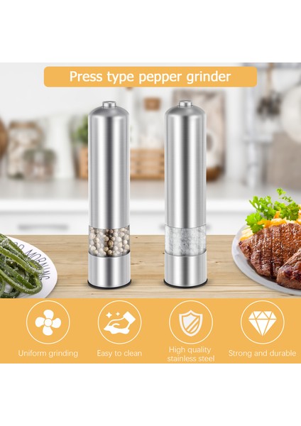 Pres Style Yuvarlak Biber Öğütücü Elektrik Fabrikası Paslanmaz Çelik Tuz Değirmeni (Tuz) Veya Biber Değirmen Silver Renkli Işık (Yurt Dışından) fiyatları