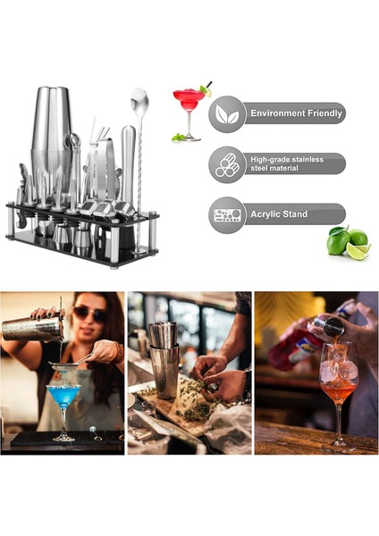 Kokteyl Shaker Seti Akrilik Stand ve Kokteyl Tarifleri ile Boston Paslanmaz Çelik Barmen Kiti Kitapçık (Yurt Dışından) indirimleri
