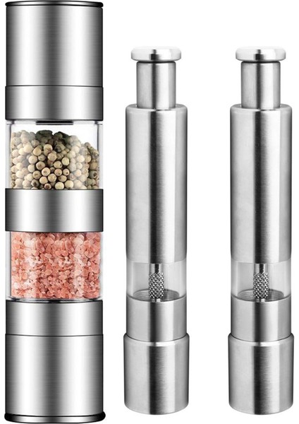 3 Adet Tuz ve Karabiber Öğütücü Seti Ayarlanabilir Seramik Rotorlu Paslanmaz Çelik Tuz Değirmeni 22CM ve 15CM (Yurt Dışından)