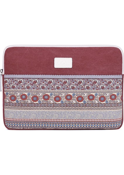 T38-16 Darbeye Dalı 13 Inç Dizüstü Bilgisayar Taşıma Taşınabilir Iş Kanvas Kol Ulusal Stil Desen Baskılı Dizüstü Bilgisayar - Şarap Kırmızısı (Yurt Dışından)