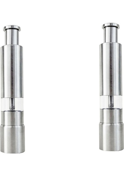 2x Tuz ve Biber Öğütücü Paslanmaz Çelik Itme Düğmesi Yemek Pişirmek Için Gümüş Baharat Başparmak Biber Değirmeni Taşınabilir Öğütücü (Yurt Dışından)