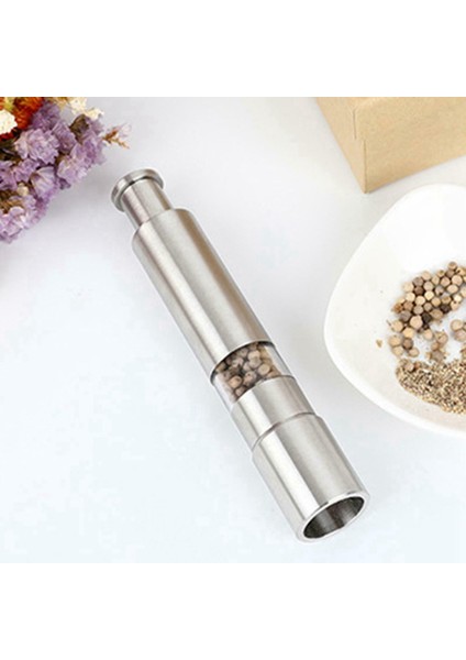 2x Tuz ve Biber Öğütücü Paslanmaz Çelik Itme Düğmesi Yemek Pişirmek Için Gümüş Baharat Başparmak Biber Değirmeni Taşınabilir Öğütücü (Yurt Dışından) modelleri