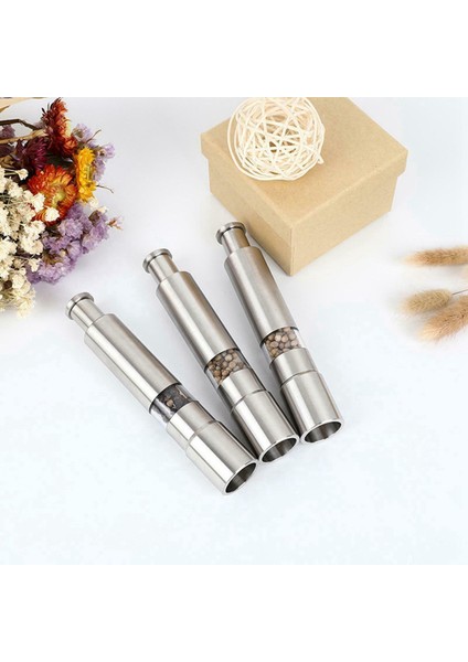 2x Tuz ve Biber Öğütücü Paslanmaz Çelik Itme Düğmesi Yemek Pişirmek Için Gümüş Baharat Başparmak Biber Değirmeni Taşınabilir Öğütücü (Yurt Dışından) indirimleri