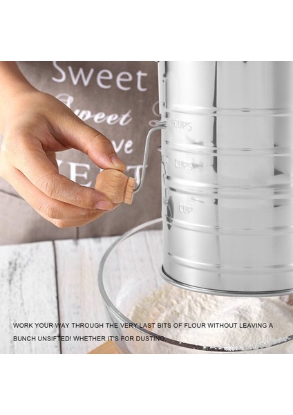 3 Su Bardağı Paslanmaz Çelik Un Elek - Ince Örgü Rotary El Krank Unu Elek Pişirme Kekleri Için Ajitatör Tel Halkalı (Yurt Dışından) indirimleri