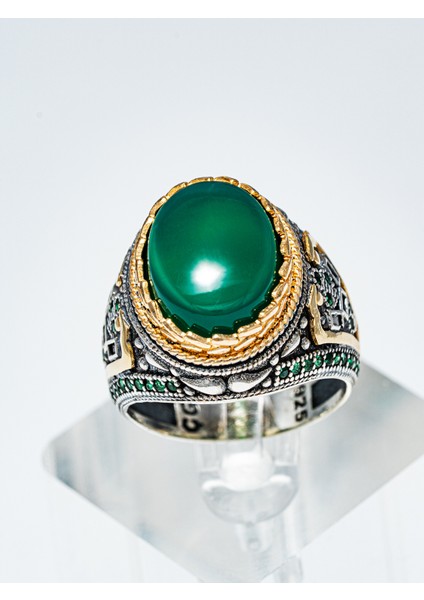 Özel Tasarım 925 Ayar Gümüş Yeşil Akik Taşlı Erkek Yüzük – Şıklığın ve Zarafetin Buluşması modelleri