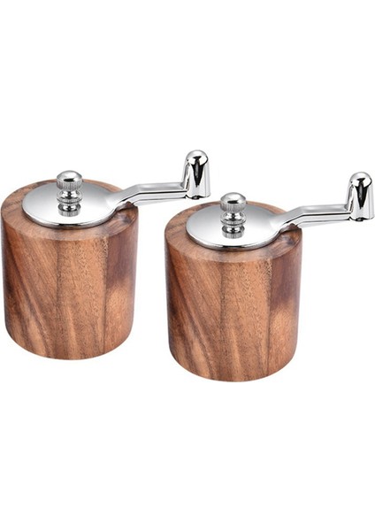 2x Biber Değirmeni Klasik Saplı ve Ayarlanabilir Seramik Rotorlu El Krank Odun Biber Öğütücü (Yurt Dışından)