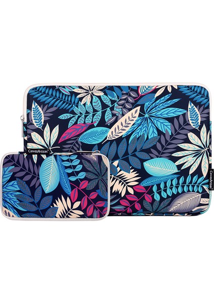 H30-T0121 Yaprak Baskılı Ultra Ince Koruyucu Dizüstü Bilgisayar Kılıfı Fermuarlı Dizüstü Bilgisayar Küçük Çantalı - Mavi/14 Inç Dizüstü (Yurt Dışından)